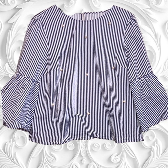 Zara blue striped Cropped top with pearls On Front  - Picture 5 of 8